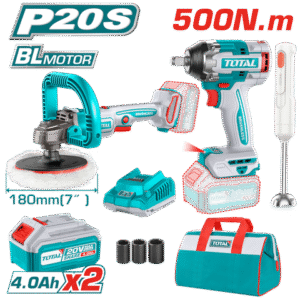 TOSLI240686 Bộ combo máy siết buloong TIWLI2050 & máy đánh bóng TAPLI2018 không chổi than dùng pin 20V & máy xay cầm tay TJB037T dùng pin