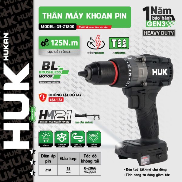 Thân máy khoan pin 13MM ( có khóa trục ) Body G3- Z1800