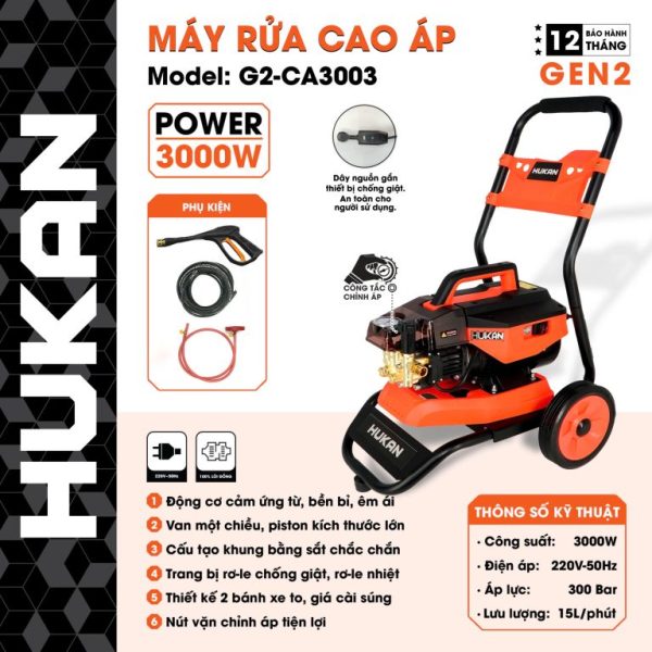 Máy xịt rửa xe có chỉnh áp – chống giật ( Gen 2) G2-CA3003