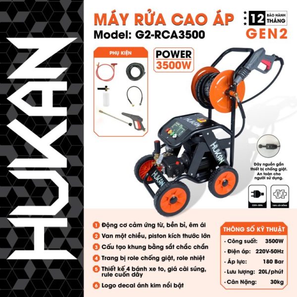 Máy xịt rửa xe điện cao áp – Có chống giật (GEN2) G2-RCA3500