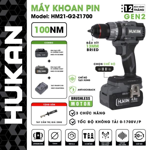 Máy Khoan Pin 13mm HM21-G2-Z1700 Màu Cafe