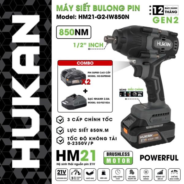 Máy Siết Bulong Pin 1/2 (GEN2) HM21-G2-IW850N – PHIÊN BẢN MỚI