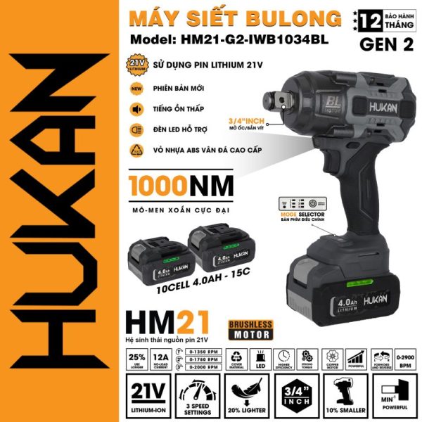 Máy siết bulong pin HM21-G2-IWB1034BL