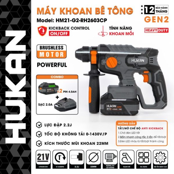 Máy khoan bê tông 3 chức năng sử dụng pin G2-RH2603CP