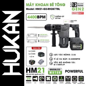 Máy Khoan- Đục Bê Tông Pin Hukan HM21-G2-RH2877BL