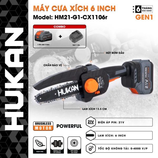 Máy cưa xích dùng pin Hukan 6inch (GEN 1) HM21-G1-CX1106R
