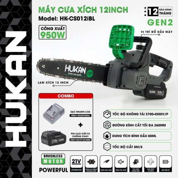 Bộ máy cưa xích 12inch Hukan (GEN 2 PRO) HK-CS012iBL