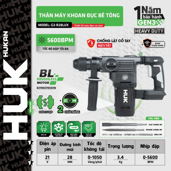 Thân máy khoan đục bê tông 2 chức năng (Gen3) G3-R28LUX