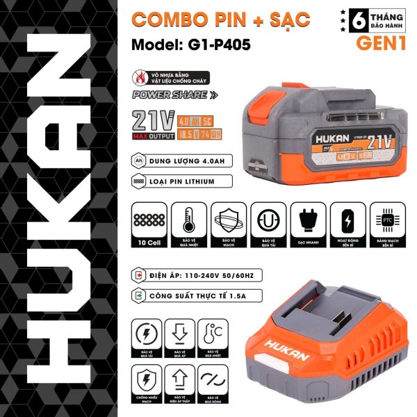Combo pin 10cell + sạc chân phổ thông G1-P405