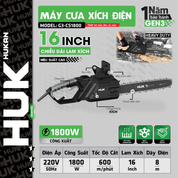 Máy cưa xích điện 16inch (GEN 3) G3-CS1800