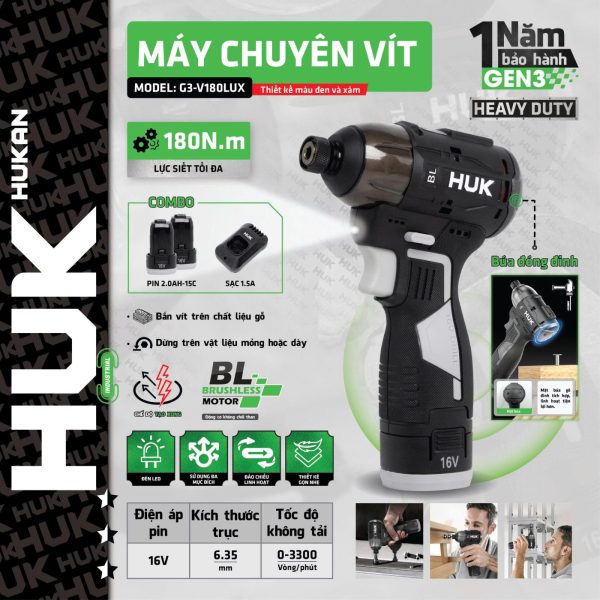Máy chuyên vít búa (Gen 3) G3-V180LUX