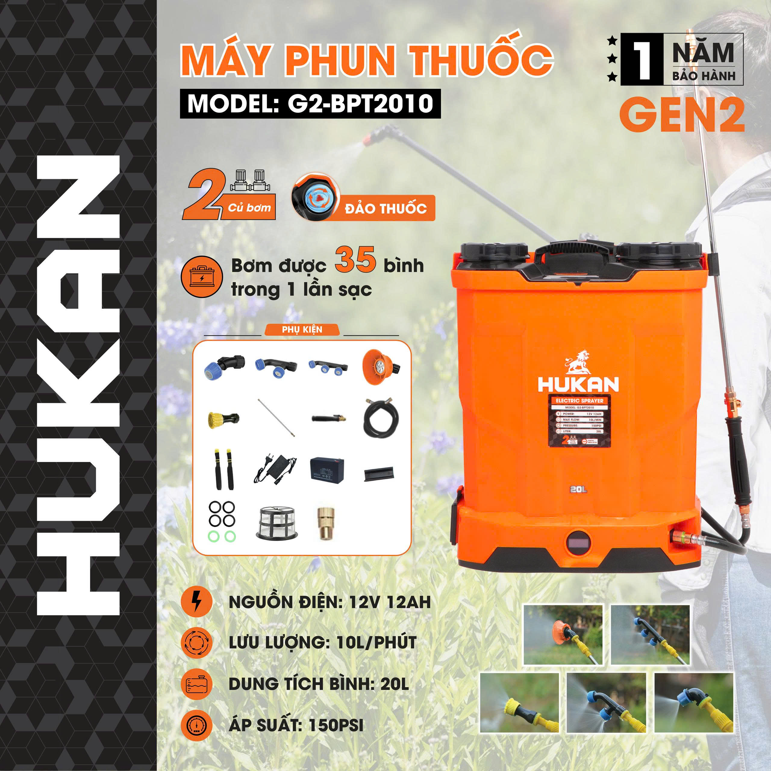 MÁY PHUN THUỐC SỬ DỤNG ACQUY (GEN2) G2-BPT2010