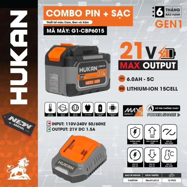 Combo pin + sạc G1-CBP6015 – 21V 6.0AH