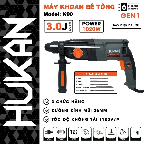 Máy khoan bê tông 3 chức năng K90 Phiên bản mới
